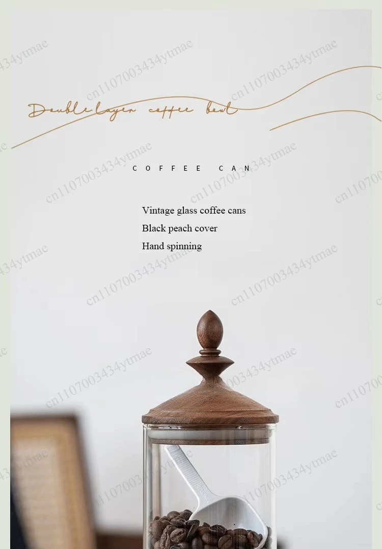 High Borosilicate Glass Jar Black Walnut Wooden Lid Coffee Bean Grain Storage Container Kitchen Dispenser