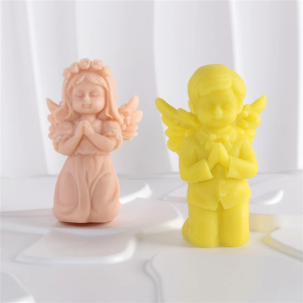 3D Prayer Angel Girl And Boys Silicone Fondant Mold DIY Epoxy Pottery Plaster Chocolate Cake Decoration Resin Mold Kitchen