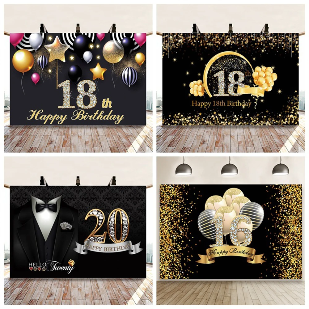 16 18 30 60 Birthday Background Bar Mitzvah Birthday Party Decoration Banner Diamond Men's Birthday Photography Backdrop Poster