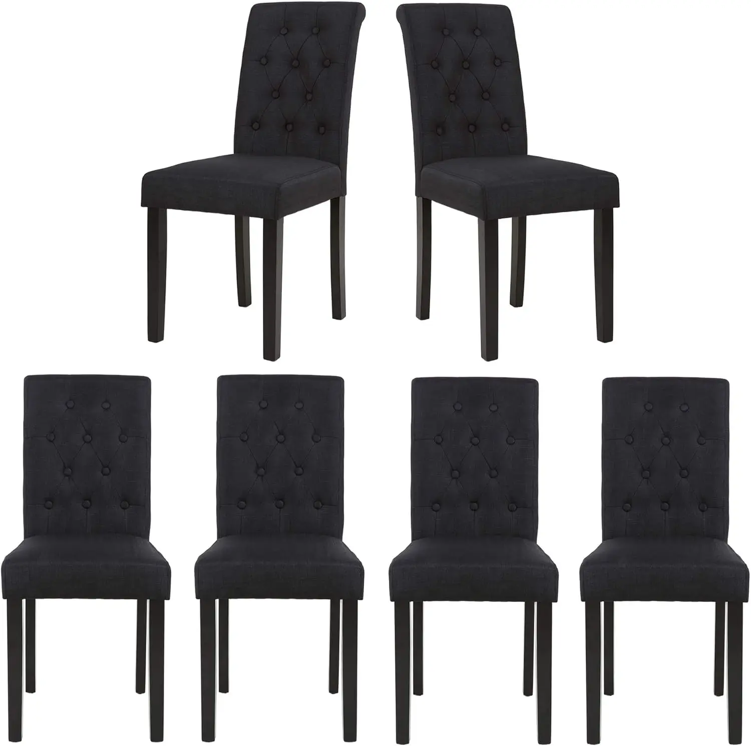 thksbought Set of 6 Upholstered Fabric Dining Chairs with Button-Tufted Details Living Room Chairs (Black Set of 6)