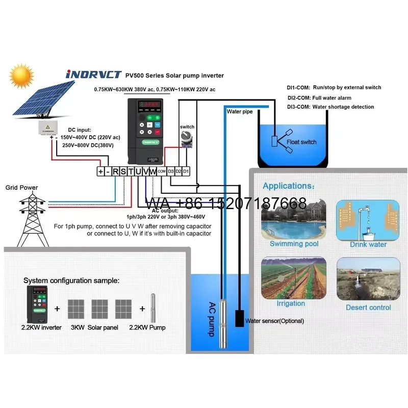 Wmwmnu 7.5KW 11KW 15KW 18.5KW Solar Water Pump Inverter 3 Phase 380V VFD Drive AC Driver for 10hp 15hp 20hp 25hp Solar Pump