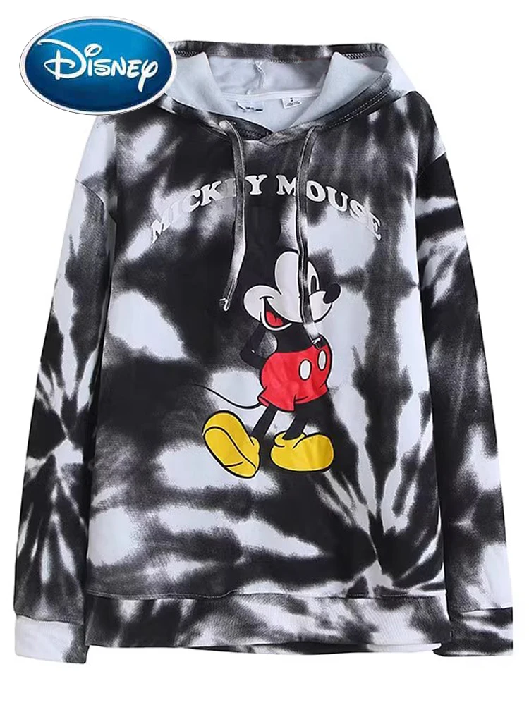 

Disney Sweatshirt Mickey Mouse Tie Dye Cartoon Print Fashion Women Long Sleeve Hooded Pullover Jumper Fleece Tops Streetwear