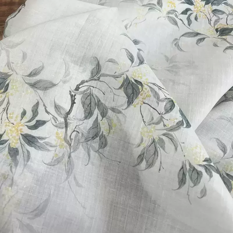 

100% white printed ramie fabric - the perfect choice for summer shirts, skirts, and cheongsams