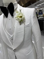 24H Ship High Quality Wedding Suit Set for Groom 3 Pieces Men's Fashion Suits One Button Shawl Neck Blazer Jacket Vest Pants