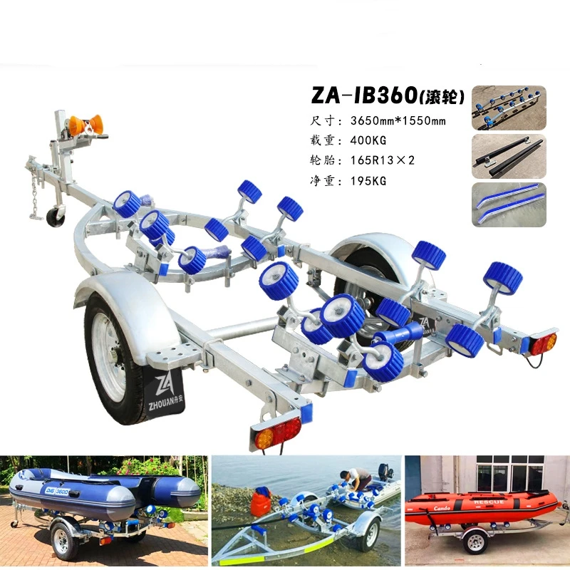 Non Braked Rubber Boat Trailer 400KG Load 3.6m Marine Boat Trailer Kit Inflatable Boat Trailer with Roller