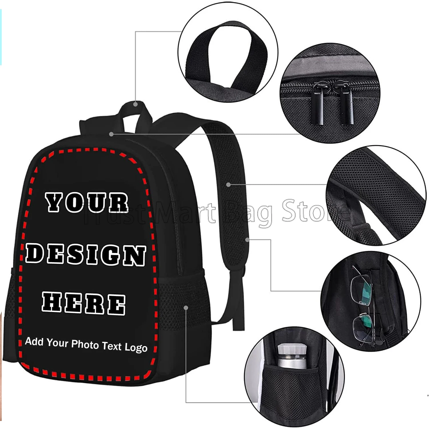 Custom Backpack for Boy Girl Personalized Text Image Backpack Customize Laptop Backpack for Men Women Casual Travel Backpack