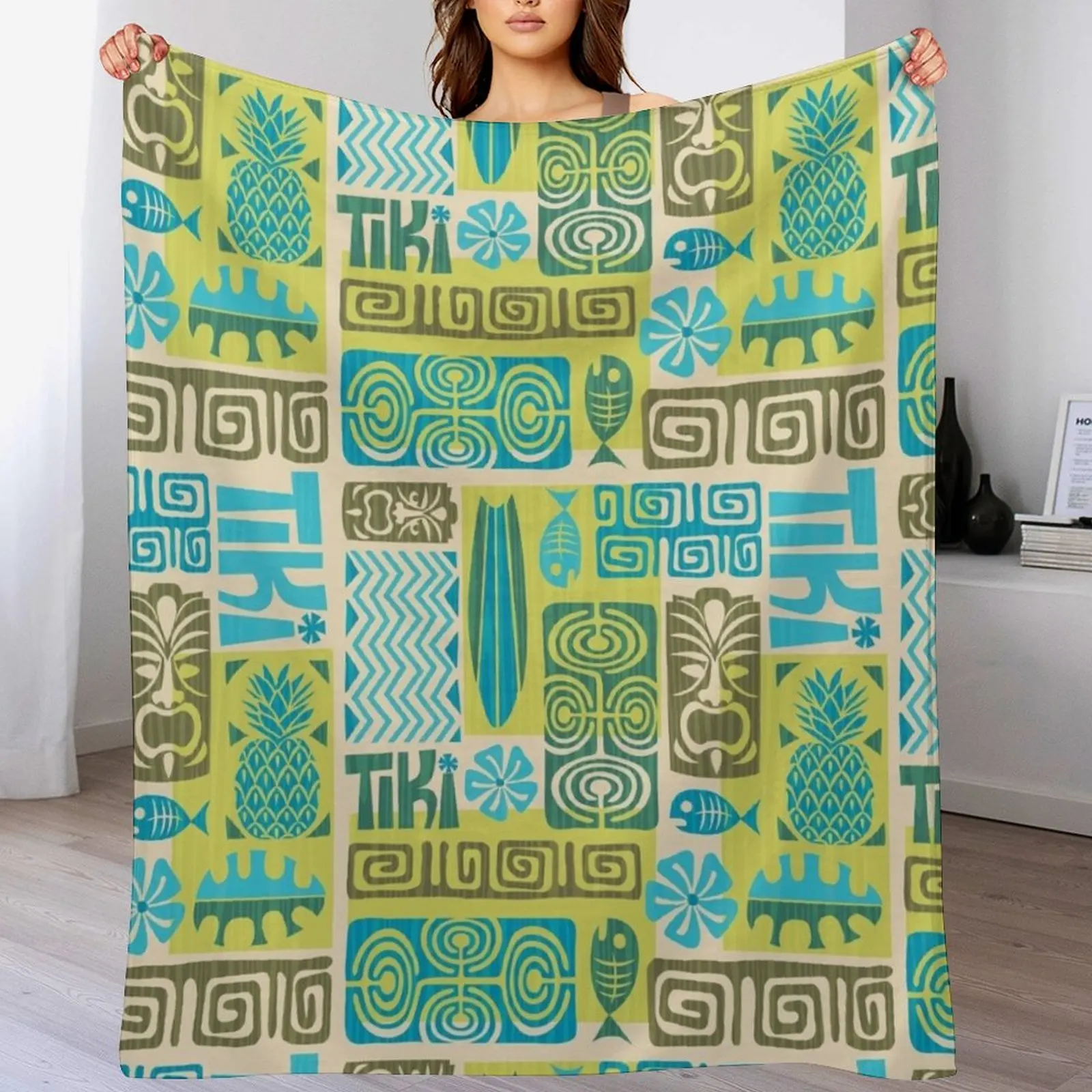 

Tiki Time Luau Party Pattern Throw Blanket Fade Resistant Durable Throw Blanket