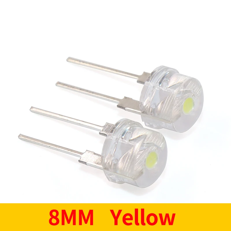 10PCS F8 8MM Yellow  Blue Green Red White LED Super Bright Straw Hat Light Emitting Diode Highlighted White 0.5W Astigmatism