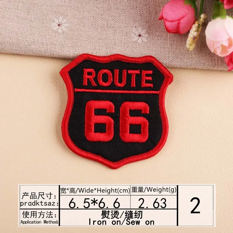 California Route 66 Badges Cloth Appliques Santa Monica Trail End Iron on Embroidery Patches America Arizona US Emblem Stickers