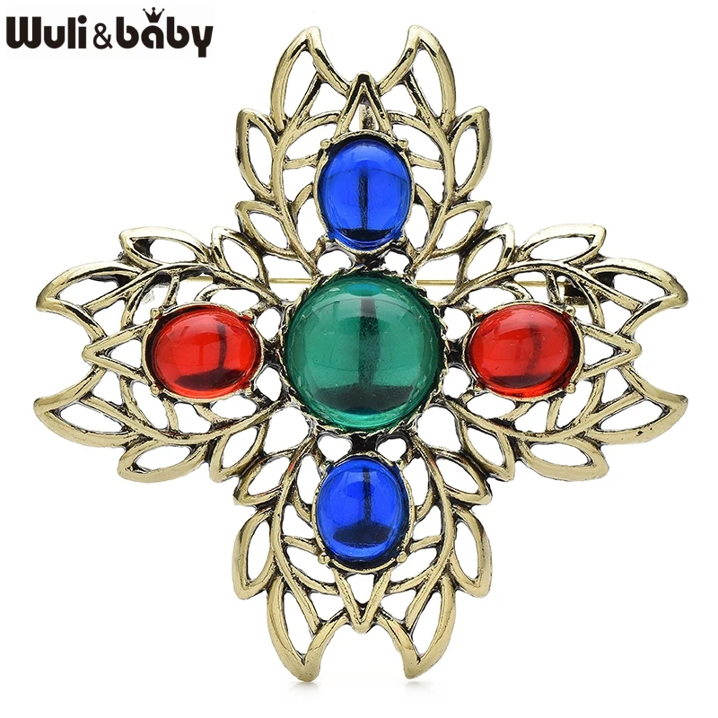 Broches geométricos de resina estilo palaciego Vintage Wuli & baby, alfileres para mujer, Unisex, cruz de 2 colores, broche informal para banquete, regalos