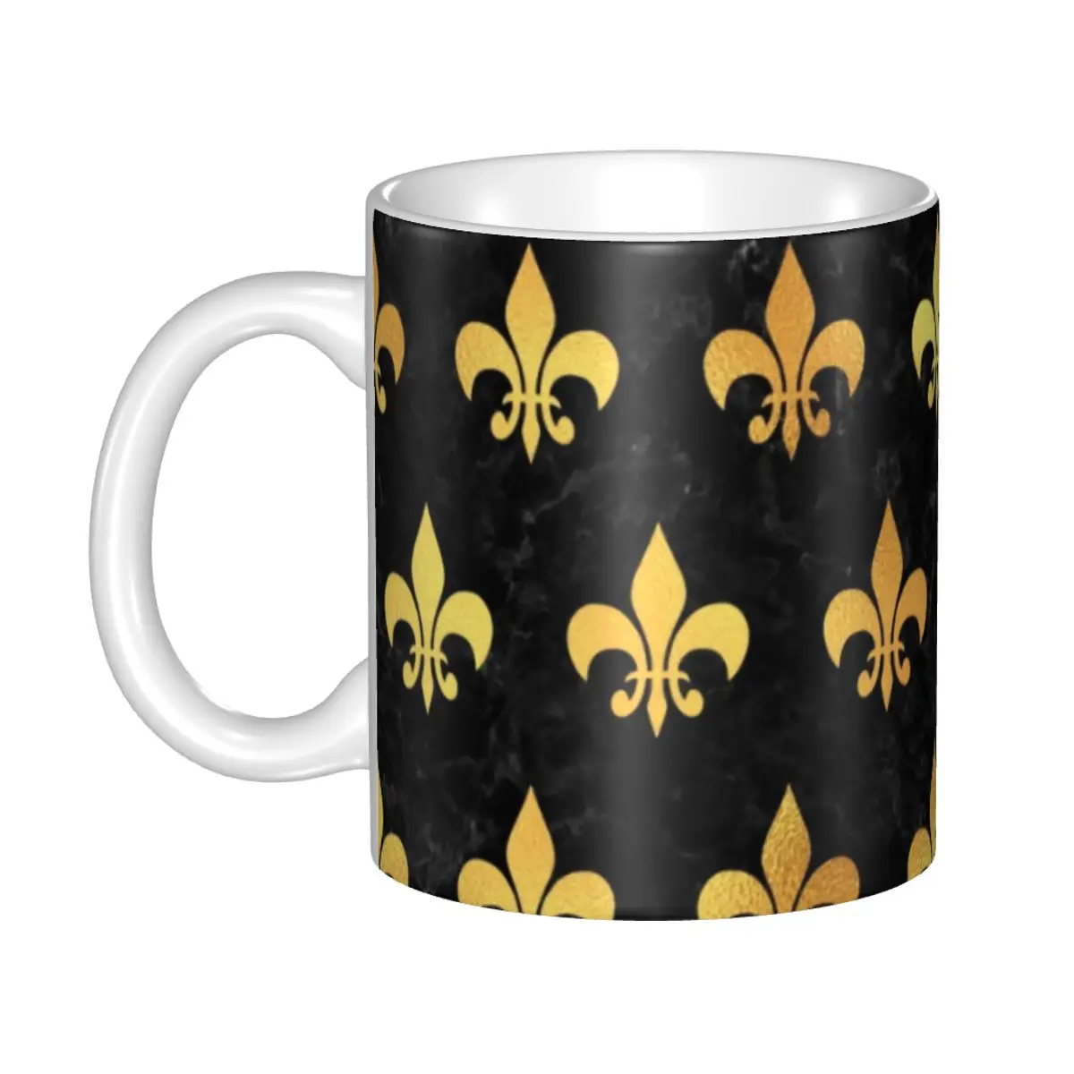 Luxury Black And Gold Fleur De Lys Coffee Mug DIY Customized Lily Floral Fleur-de-Lis Ceramic Tea Milk Mug