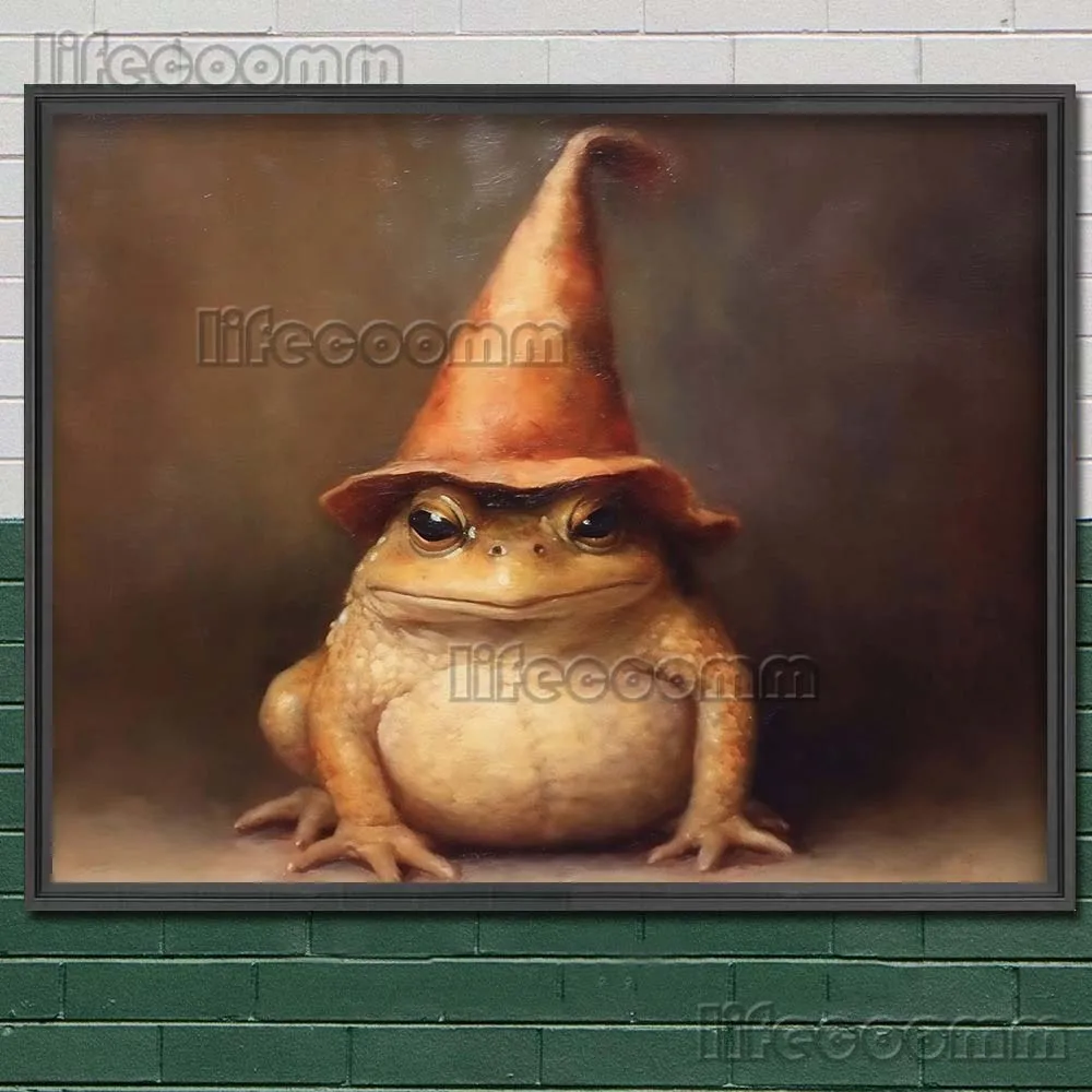 Witch Broom And Magic Cauldron Gothic Vintage Wall Art Canvas Painting Wizard Toad And Bat Creepy Occult Art Poster Print Decor