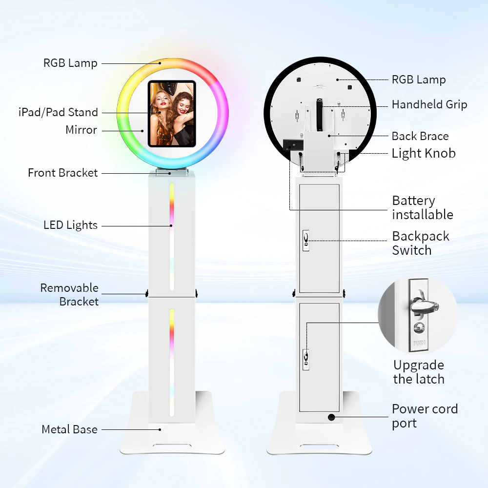 US Stock White Photo Booth Compatible with 10.5/11/12.9/13 Inch iPad Adjustable 3000K-6000K Warm Cool Wedding Party Event Shooting Photobooth Kit with Flight Case