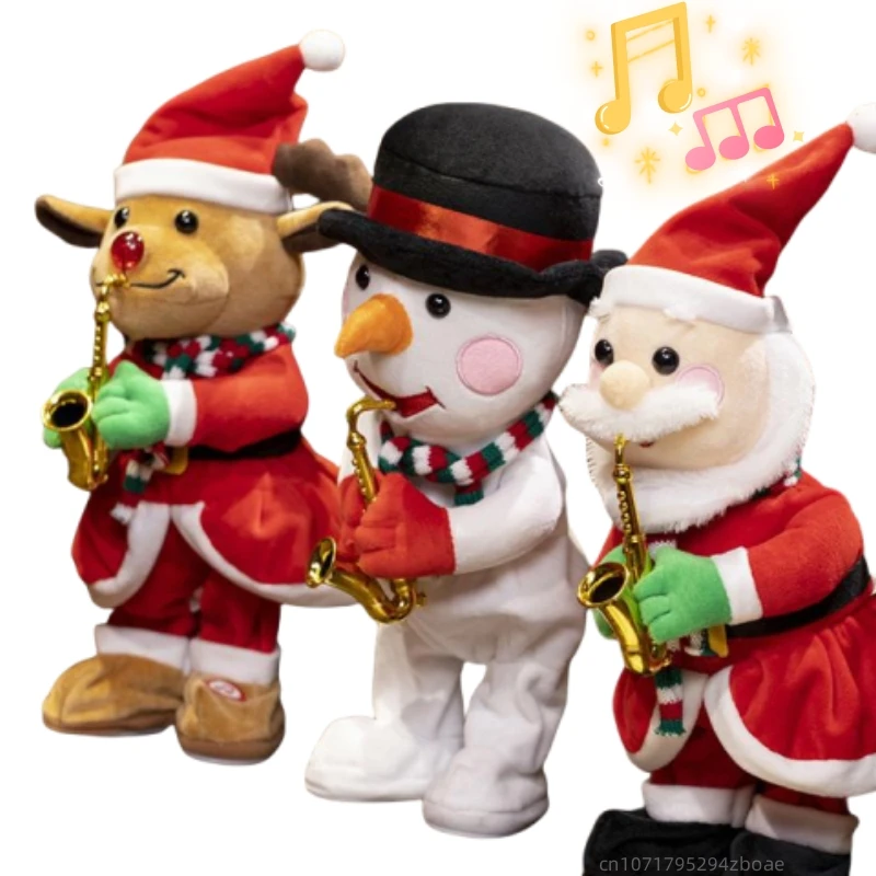 35cm Fun Electric Christmas Series Plush Toys Dance Music Mimics Talking Elk Santa Claus Snowman Toys Gifts For Boys And Girls