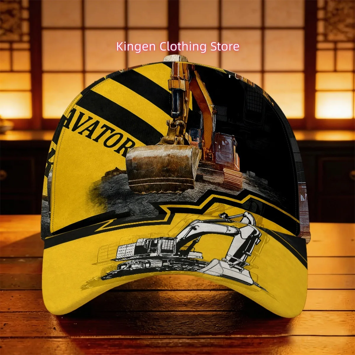 1pc Retro Excavator-Themed Baseball Cap with Excavator Print & Buckle Closure - Lightweight Curved Brim, One Size Fits Most Suit