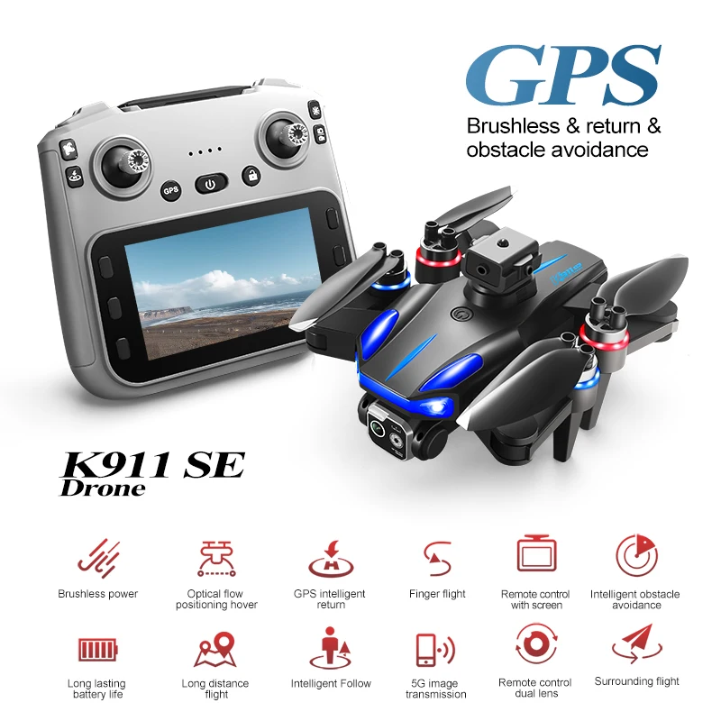 K911 SE الطائرة بدون طيار المهنية 4K ثلاثة عدسة مع شاشة الليزر تجنب العوائق GPS تحديد المواقع فرش FPV WIFI لعبة طائرات بدون طيار #4