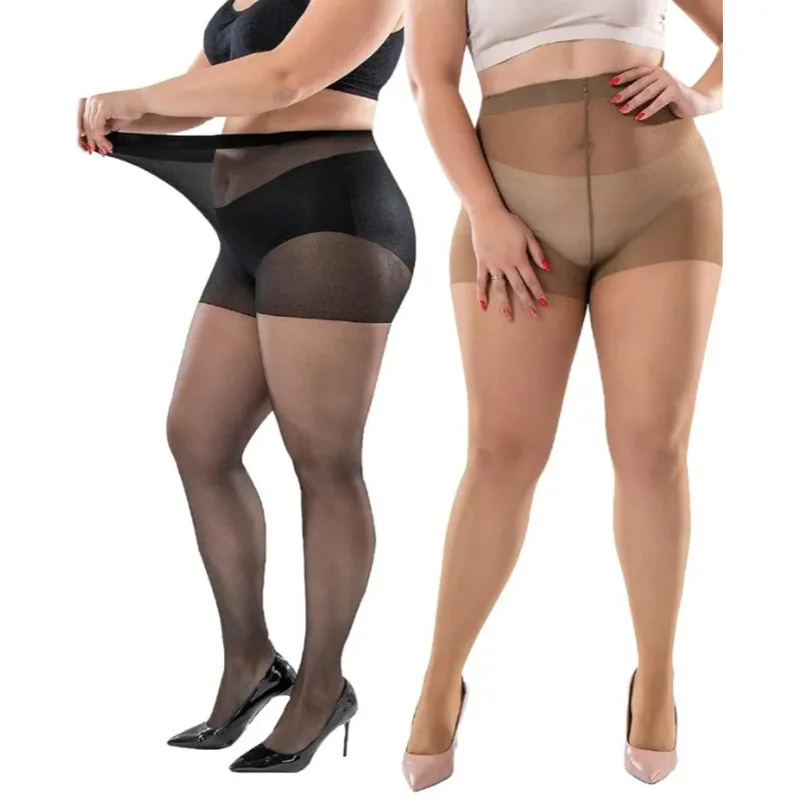 XL-4XL Plus Women Black 20D Transparent Tight Pantyhose Fit Large Plus Size Silk Stocking OL Anti-snagging