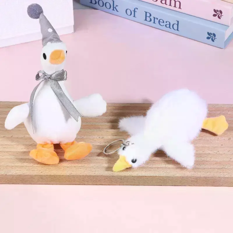 20CM Cute Fluffy Big White Goose Pendant Plush Stuffed Animal Key Chain Bag Car Hanging Gift For Friend Festivals