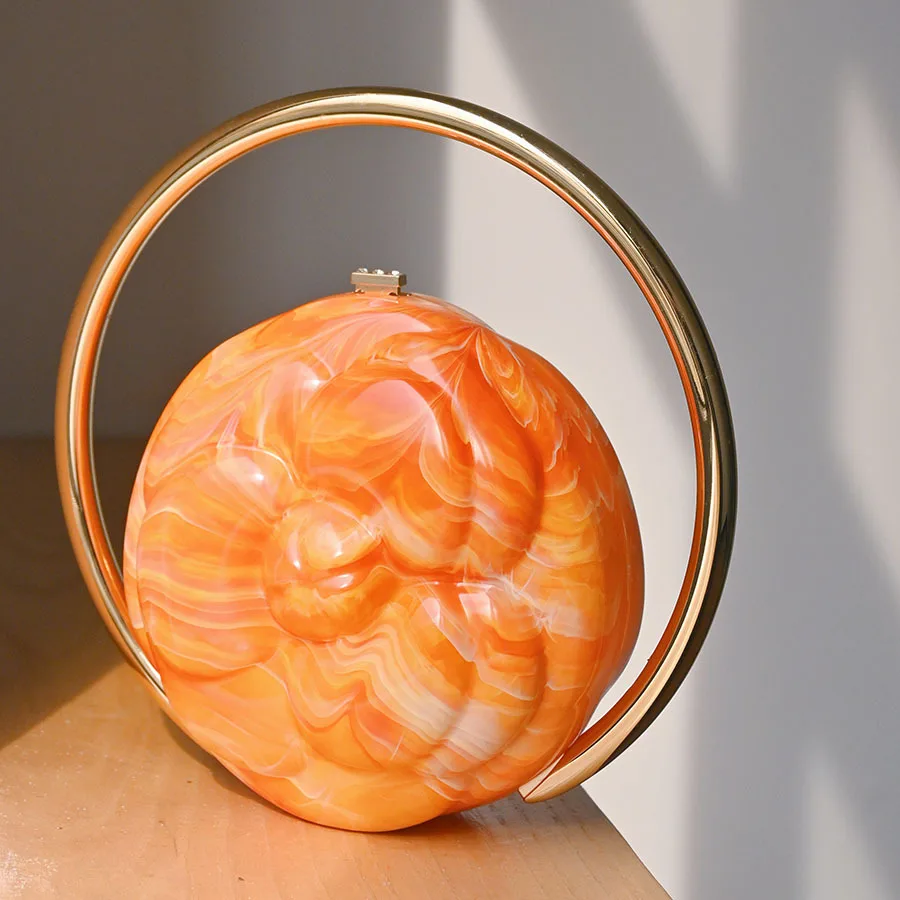 Camellia relief ball handbag gilt ring handbag marble gentle exquisite acrylic bag