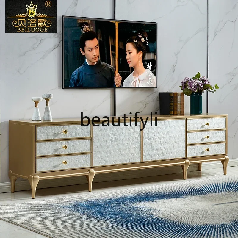 American TV cabinet simple living room shell decoration light luxury champagne gold locker2936