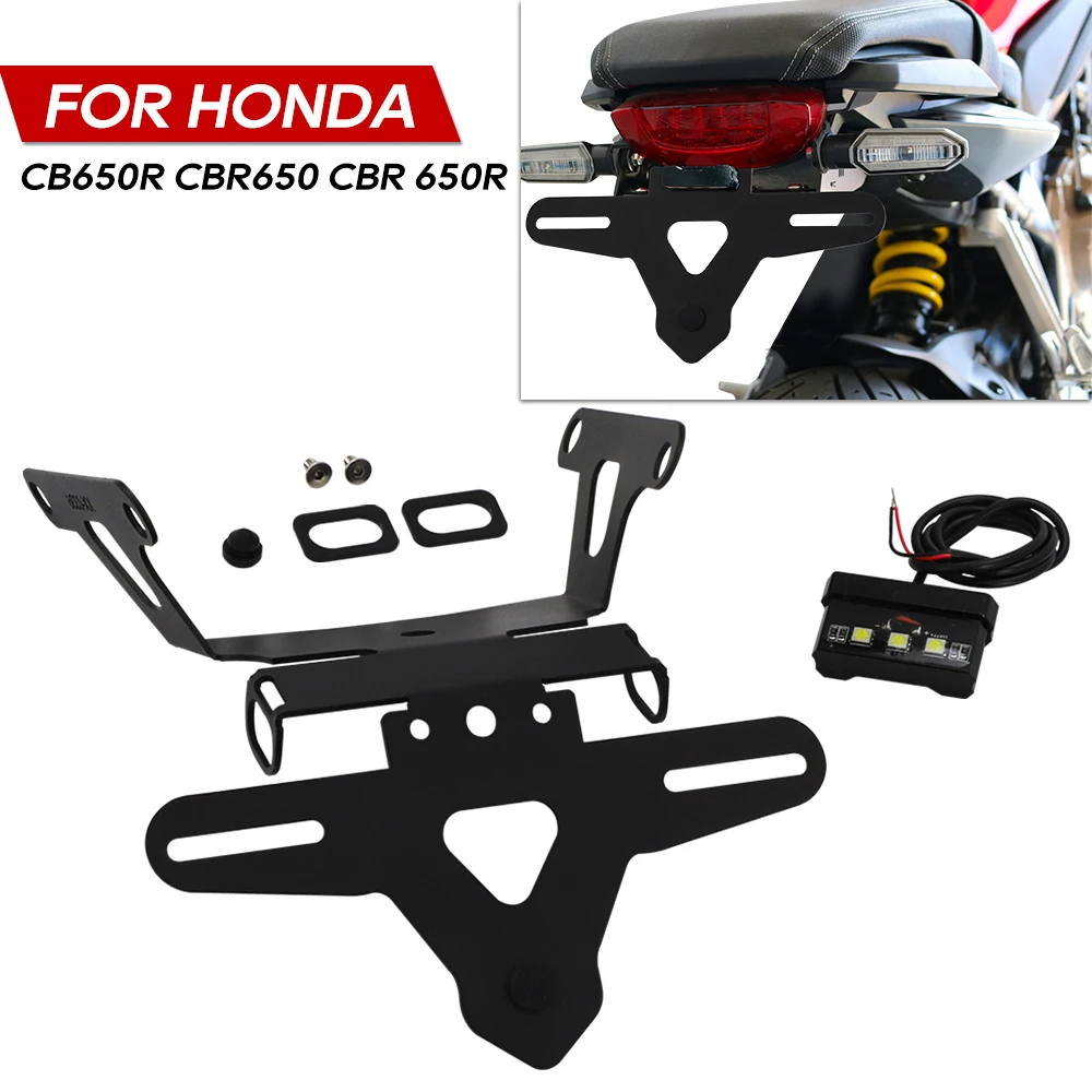 Motorcycle License Plate Holder Tail Light Bracket With LED Light For Honda CB650R CBR650 CBR 650R 2019 2020 2021 2022 2023