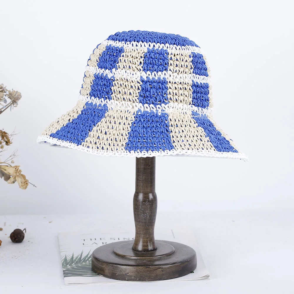 2025 Girl New fashion Style bucket hat Multicolor Foldable Sun Crochet Hat For Beach Travel And Vacation handmade straw hat