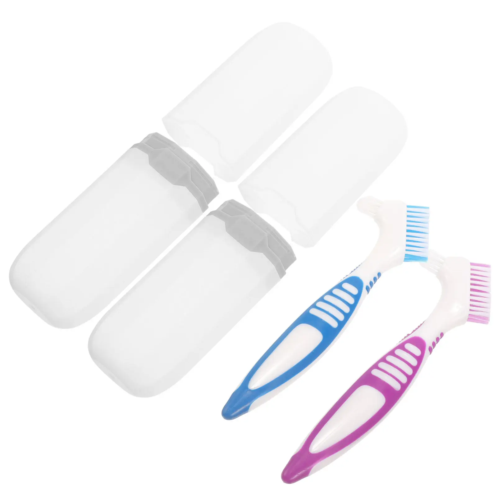 2Sets Denture Brush Storage Box Portable Double Sided Denture Toothbrush Mini Braces Cleaning Tools Personal Household Oral Care