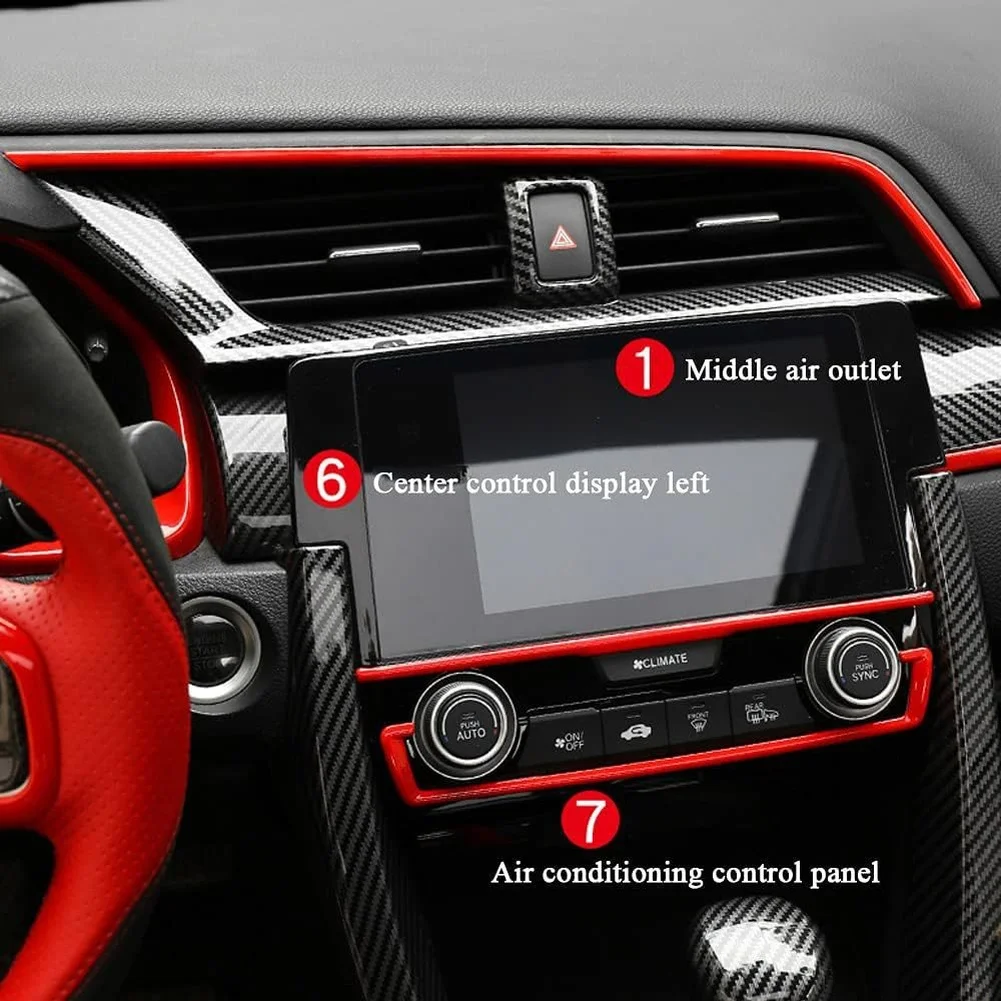 Carbon Fiber Interior Trim Kit Compatible with For honda For civic 2016 2017 2018 2019 2020 Includes 11 ABS Trim Components