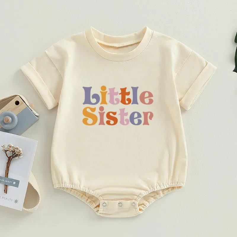 Big/Little Sister Print Family Matching Set Casual Retro Sisters Outfit Short Sleeve Kid T-shirt+Baby Bodysuit Summer Clothes