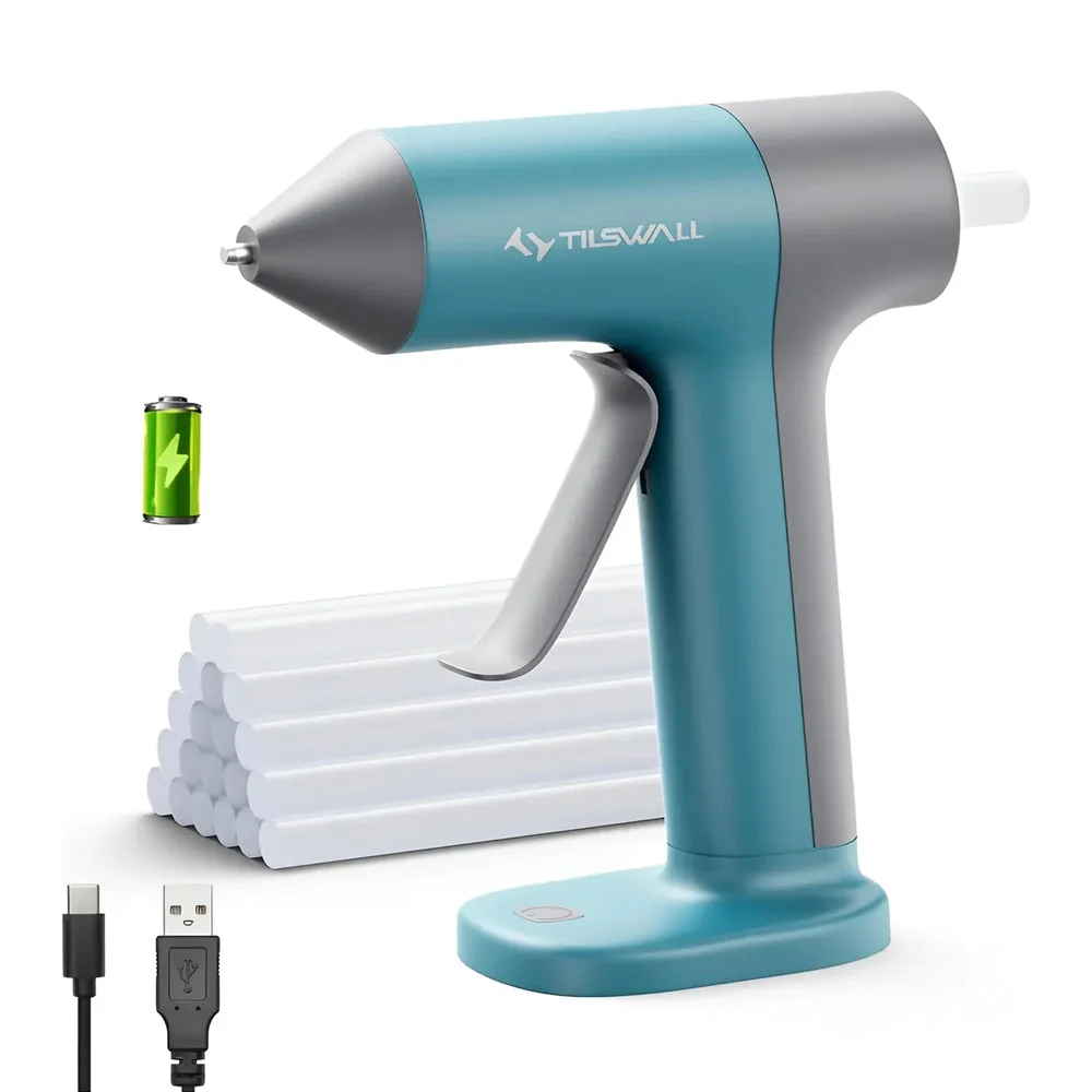 Cordless Hot Glue Gun 30s Fast Heating Mini Glue Gun With Child-Safe Nozzle With 2000mAh USB-C Rechargeable 20pcs 7mmx140mm Premium Glue Sticks For DIY Crafts Home Repairs
