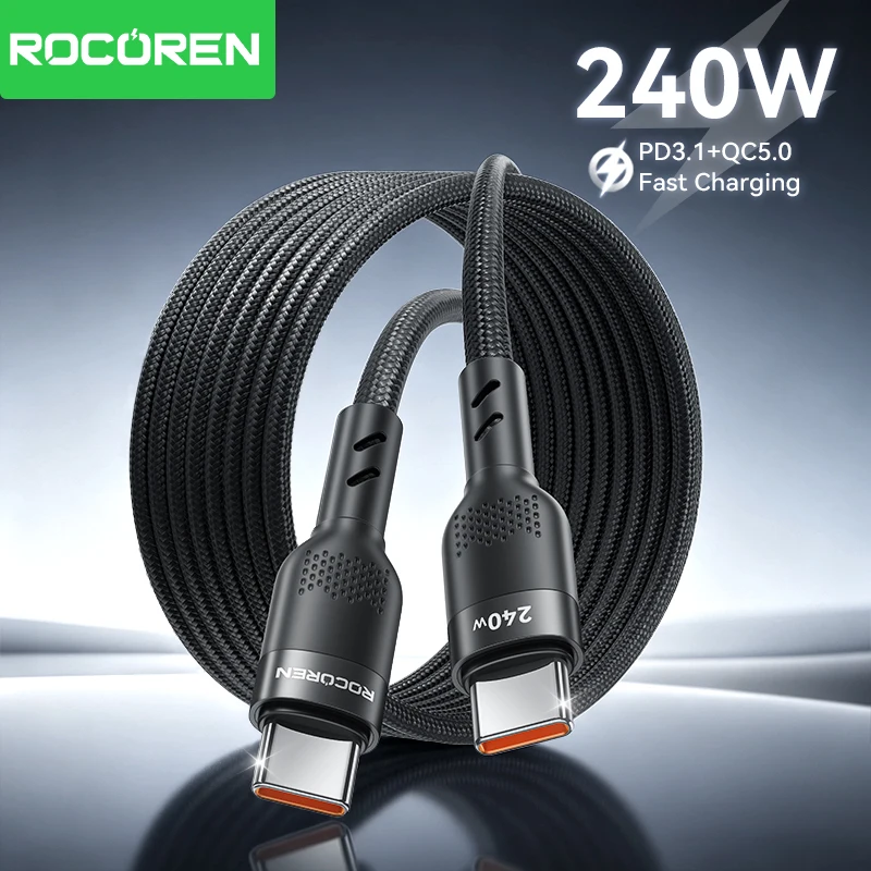 Rocoren USB Cable PD 240W USB C to Type C Cable for Huawei Xiaomi Samsung USB C Fast Charging Chager Cable Cord Type-C Cable