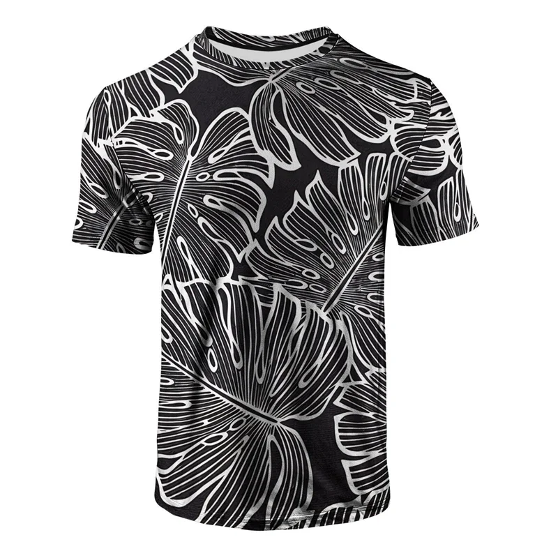 Hawaii Style Men's Red Flower Print TShirt Tropical Palm Tree Crew Neck Short Sleeve Casual Summer Streetwear Breathable Tee