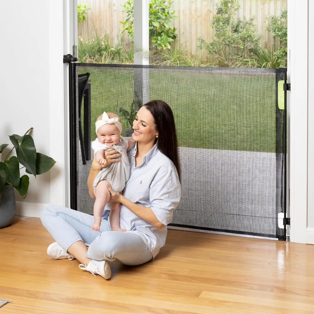 

Выдвижные детские ворота высотой 41 x 71 дюйм шириной с сеткой, работа одной рукой, простая установка для лестниц и дверных проемов