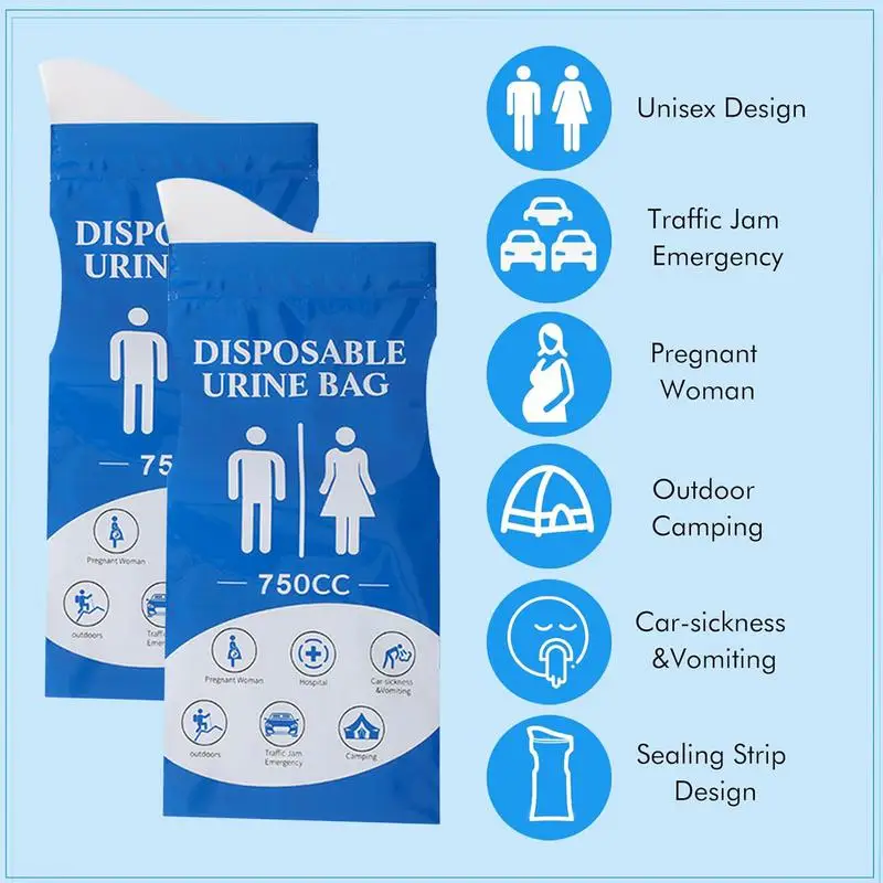 Barf Bags Travel Potty Leak Proof 750ml Urine Bag Portable Toilet 4pcs Camping Pee Bag Vomit Bags For Road Trips Traffic Jams