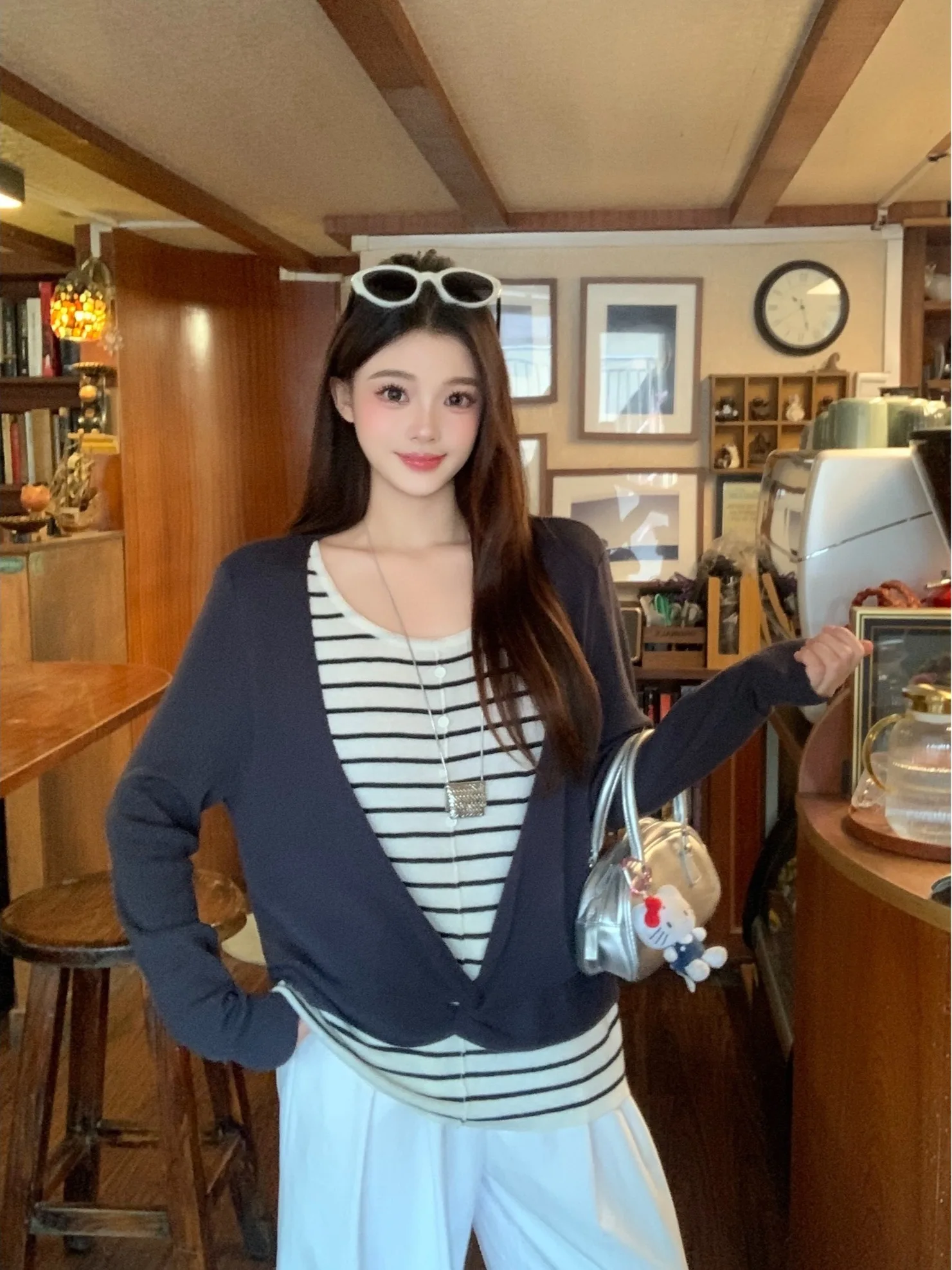 

plus Size Women's Lazy Style Striped Patchwork Loose Slimming Knitwear Spring New Arrival Korean Version Long Sleeve round Neck