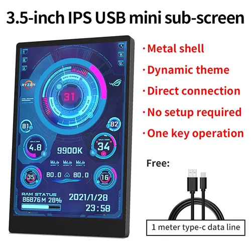Imagen 2 del producto Mini ordenador con pantalla secundaria IPS tipo C de 3,5/5 pulgadas, pantalla USB, CPU, GPU, RAM, HDD, Monitor con soporte, caja de Metal, sin uso, AIDA64