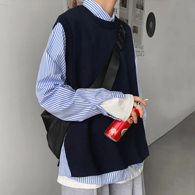 

Knitted Vest, Men's Spring and Autumn Korean Fashion Sleeveless Camisole Hong Kong Style Cool Cardigan Jacket