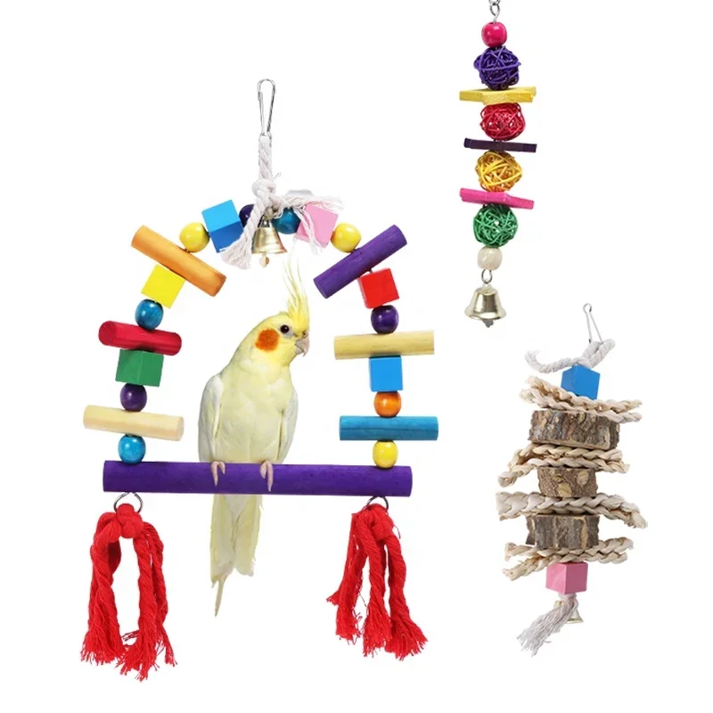 Hot Selling Bird Toys Parrot Ladder Pictures Bird Parrot Bells Hanging Swinging Parrot Cage Toys