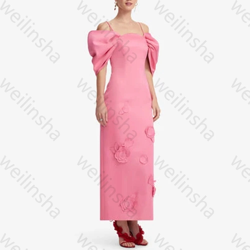 Elegante cinta de espaguete mangas puff vestidos de noite sexy celebridade vestido longo requintado alta qualidade vestido de festa de baile personalizado