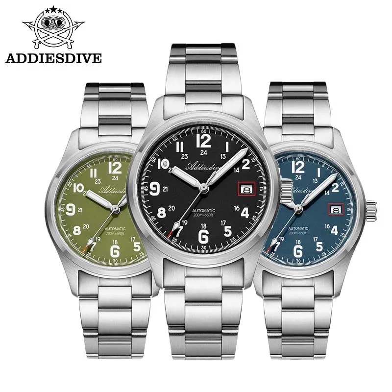 ADDIESDIVE  AD2070 Vintage Watch apan NH35A Movement Sapphire Crystal Stainless Steel BGW9 Super Luminous Mechanical Watches