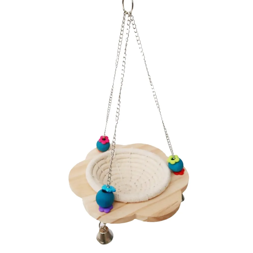 Bird Swing Stand for Parrots Cockatiels Parakeets Small Birds Natural Wooden Beads Design Promotes Balance Coordination Safe