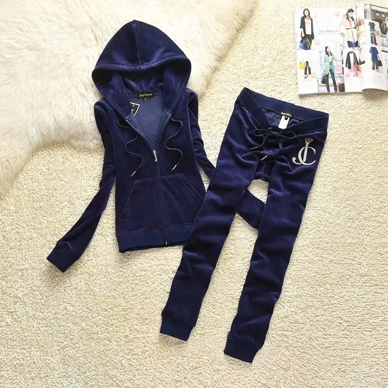 Juiyc Cometure Velvet Tracksuit Women\'s Hooded Sweatshirt Suit Outdoor Casual Autumn and Winter Warm Sportswear 2pc