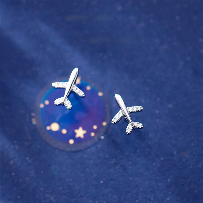 Sole Memory Sweet Cute Mini Plane Literary 925 Sterling Silver Female Stud Earrings For Women Luxury Jewelry Gift EA729