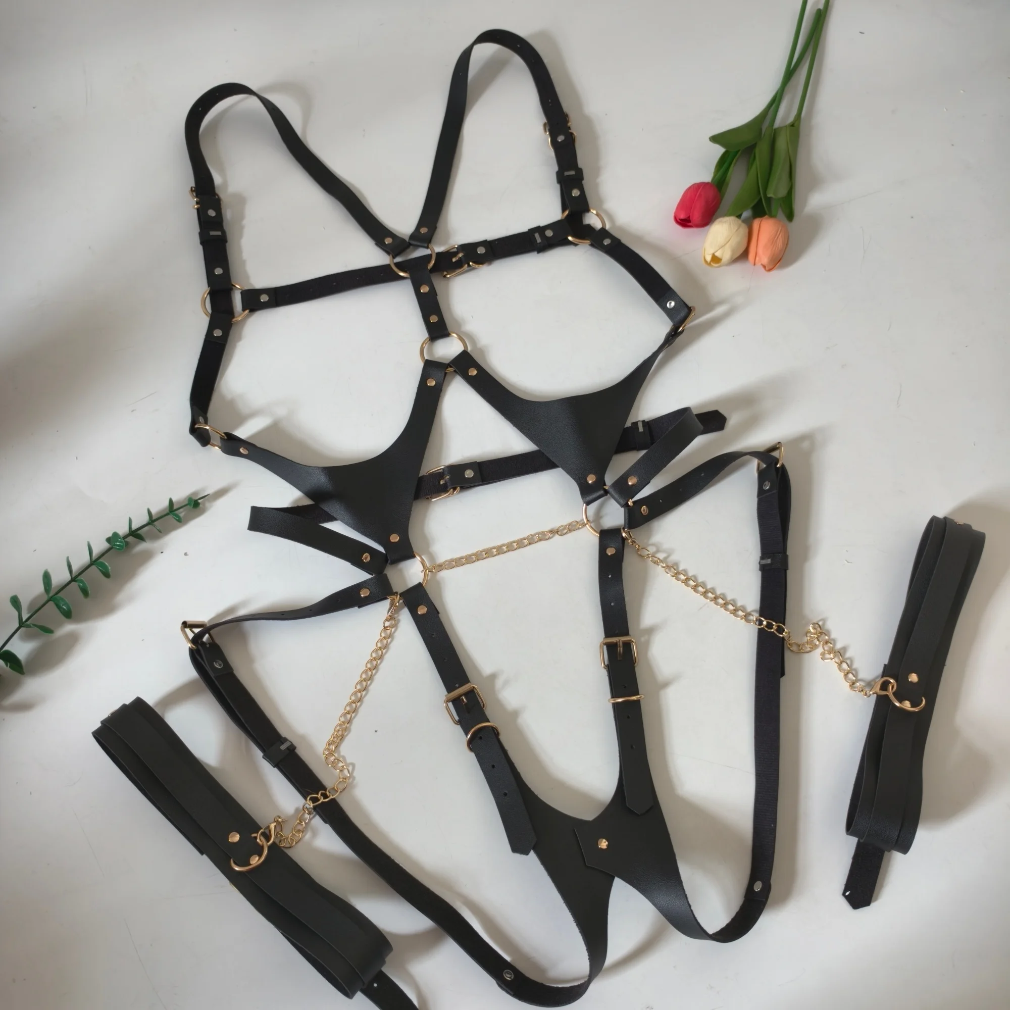 Women PU Leather Clothing Body Harness Belt Suit Gothic Garter Belt Punk Suspenders