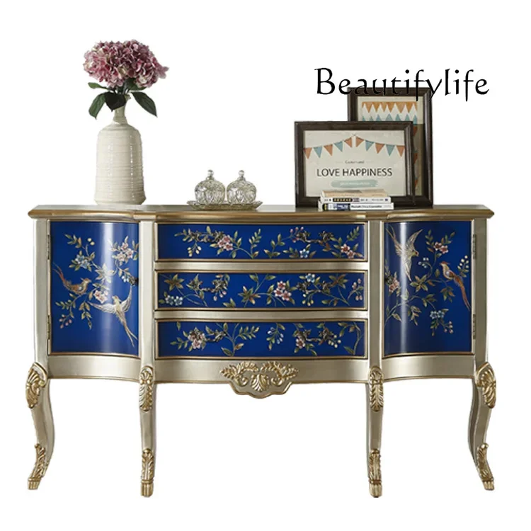 

Painted Sideboard Cabinet American Living Room Entrance Cabinet Light Luxury Solid Wood Curio Cabinet Chest of Drawers