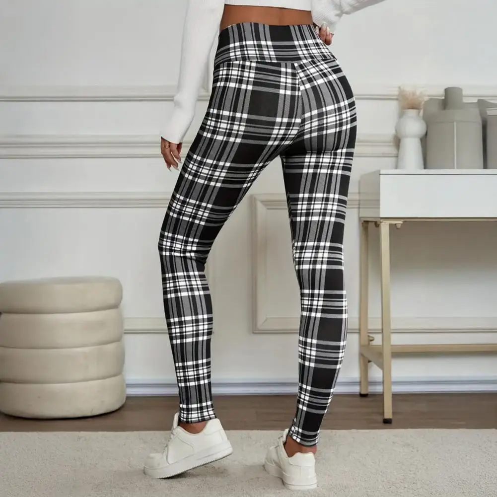 Thick Velvet Lined Pants Cozy Fleece Lined Pants Women’s High Elasticity Leggings Plaid Print Thickened Velvet Lining for Body