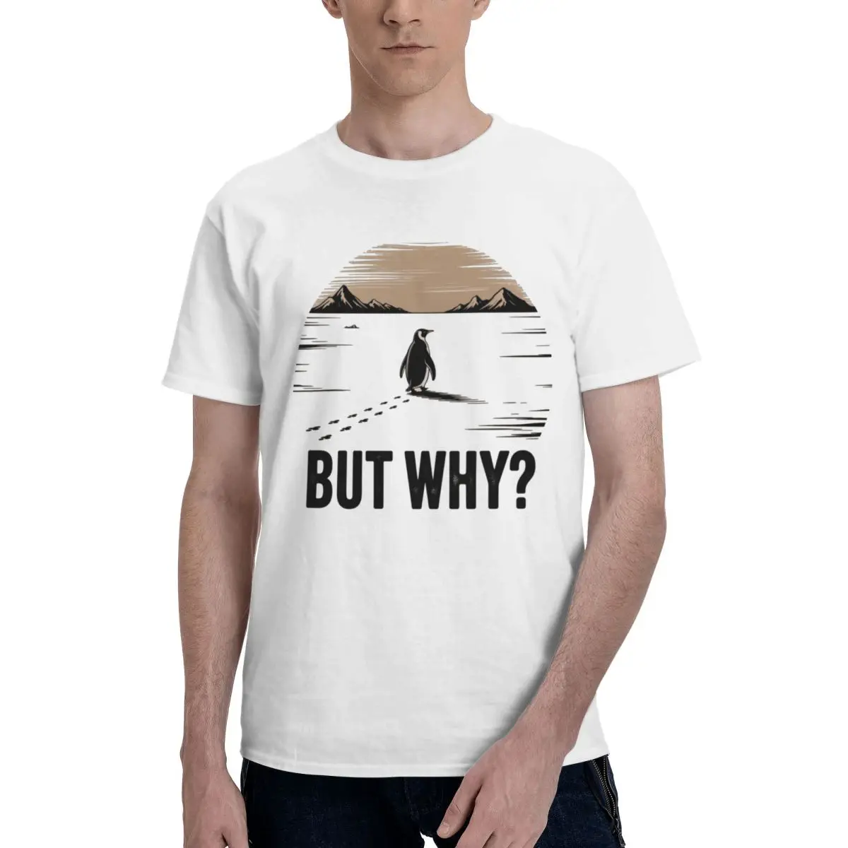 Men Nihilist Penguin But Why Arctic Snow Meme Philosophy Trending T Shirt Vintage Cotton Crewneck Tee Shirt