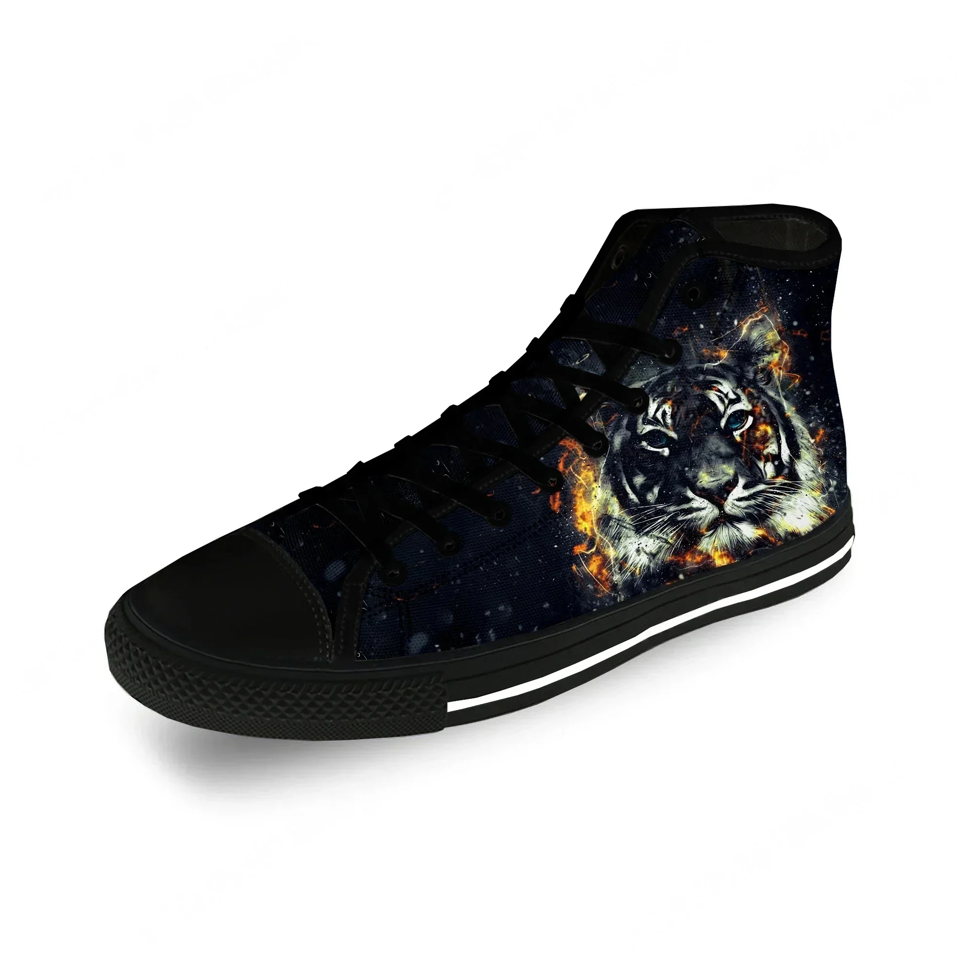 Animal 3D Tiger Head Cool Funny Casual Cloth Fashion 3D Print High Top Canvas Shoes Men Women Lightweight Breathable Sneakers view 2