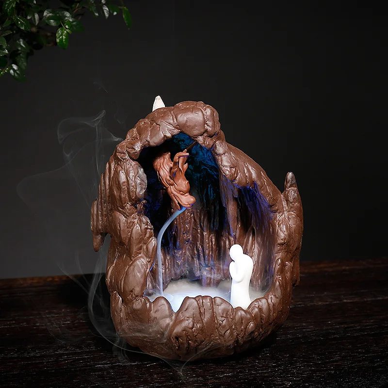 

Purple Clay Backflow Incense Burner Creative Large LED Light Purple Clay Dragon Zen Home Decor Original