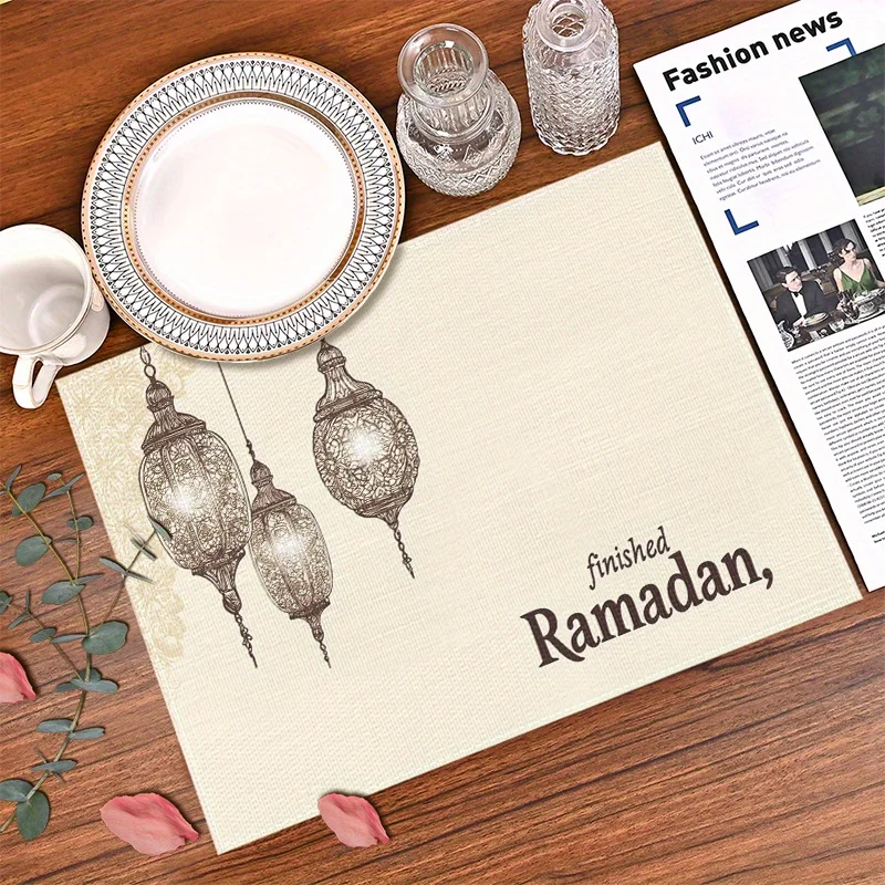 Elegant Ramadan Lanterns Placemats - Linen Table Mats with Intricate Line Art Design, Perfect for Dining
